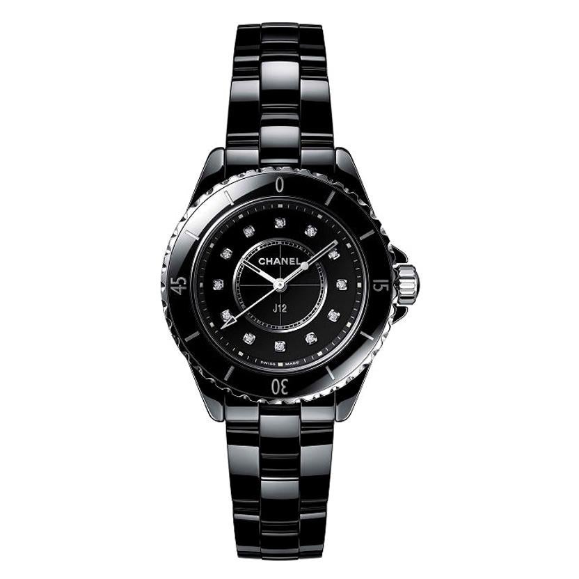 Chanel J12 Black Ceramic Diamond Dial Ladies Watch H5701