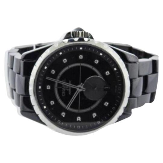 Chanel J12 Uhr aus schwarzer Keramik mit Diamanten H344 im Angebot