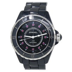 Used Chanel J12 Black Ceramic Ruby Markings Automatic Ladies Watch H1635
