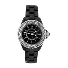 Chanel J12 Schwarzes Zifferblatt Diamant Lünette Damenuhr