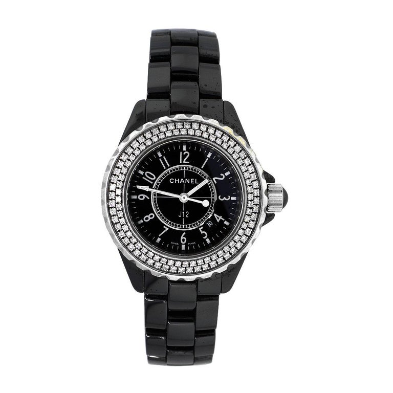 Chanel J12 Black Dial Diamond Bezel Ladies Watch at 1stDibs