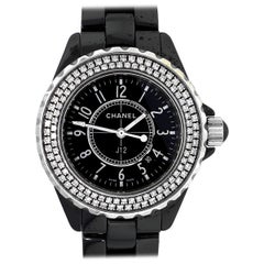 Chanel J12 Montre Femme Cadran Noir Lunette Diamantée