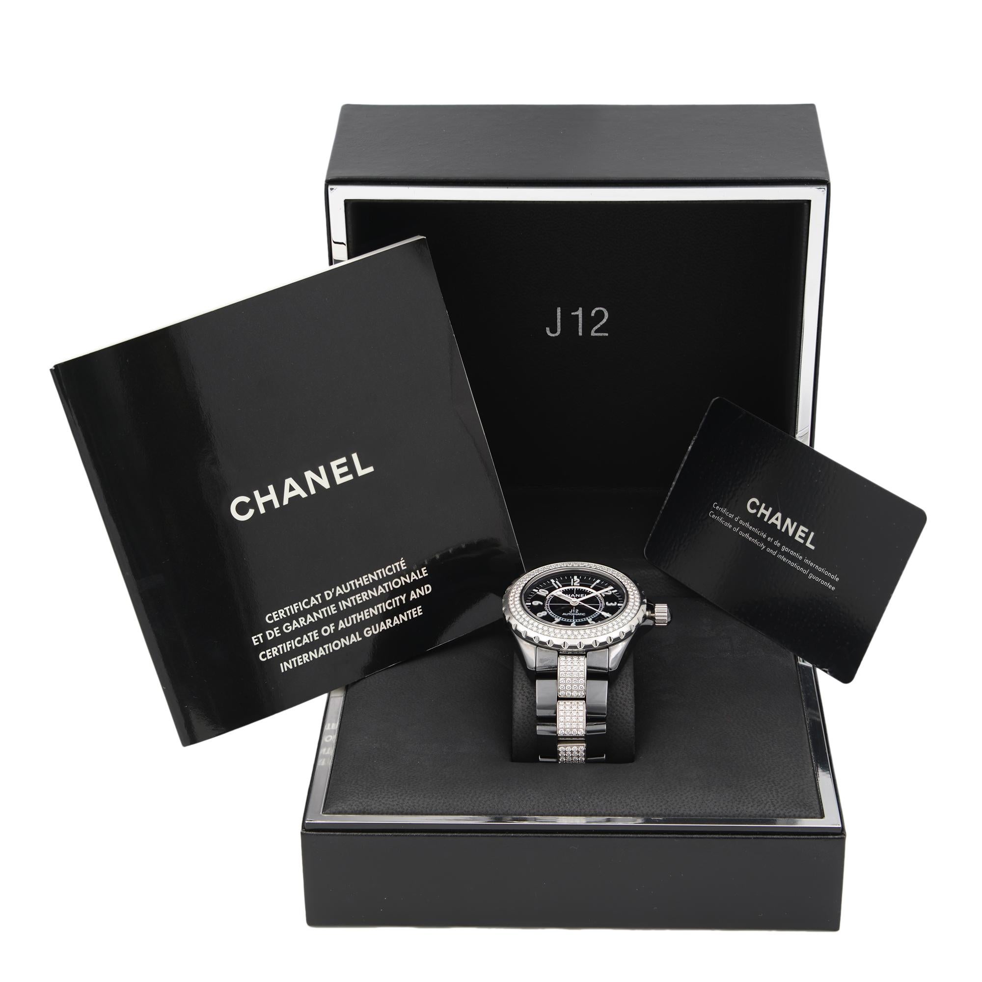 Women's Chanel J12 Ceramic Black Dial Diamonds Bracelet Automatic Ladies Watch H1339