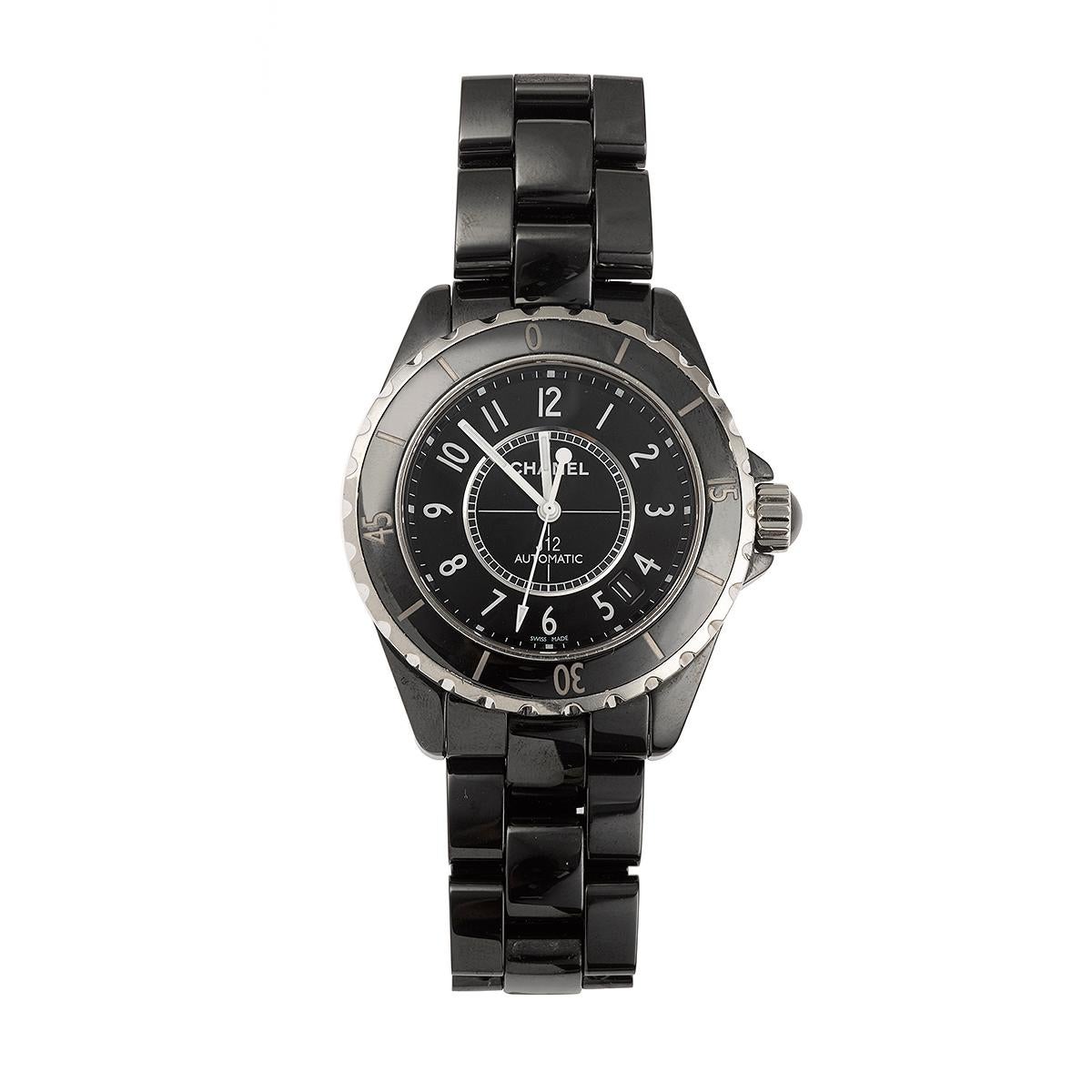 Chanel J12 Ceramic Steel Black H0685 Automatic Wristwatch In Good Condition In Paris, FR