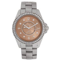 Chanel J12 Chrom-Uhr mit rosa Diamant-Zifferblatt und Diamant-Lünette