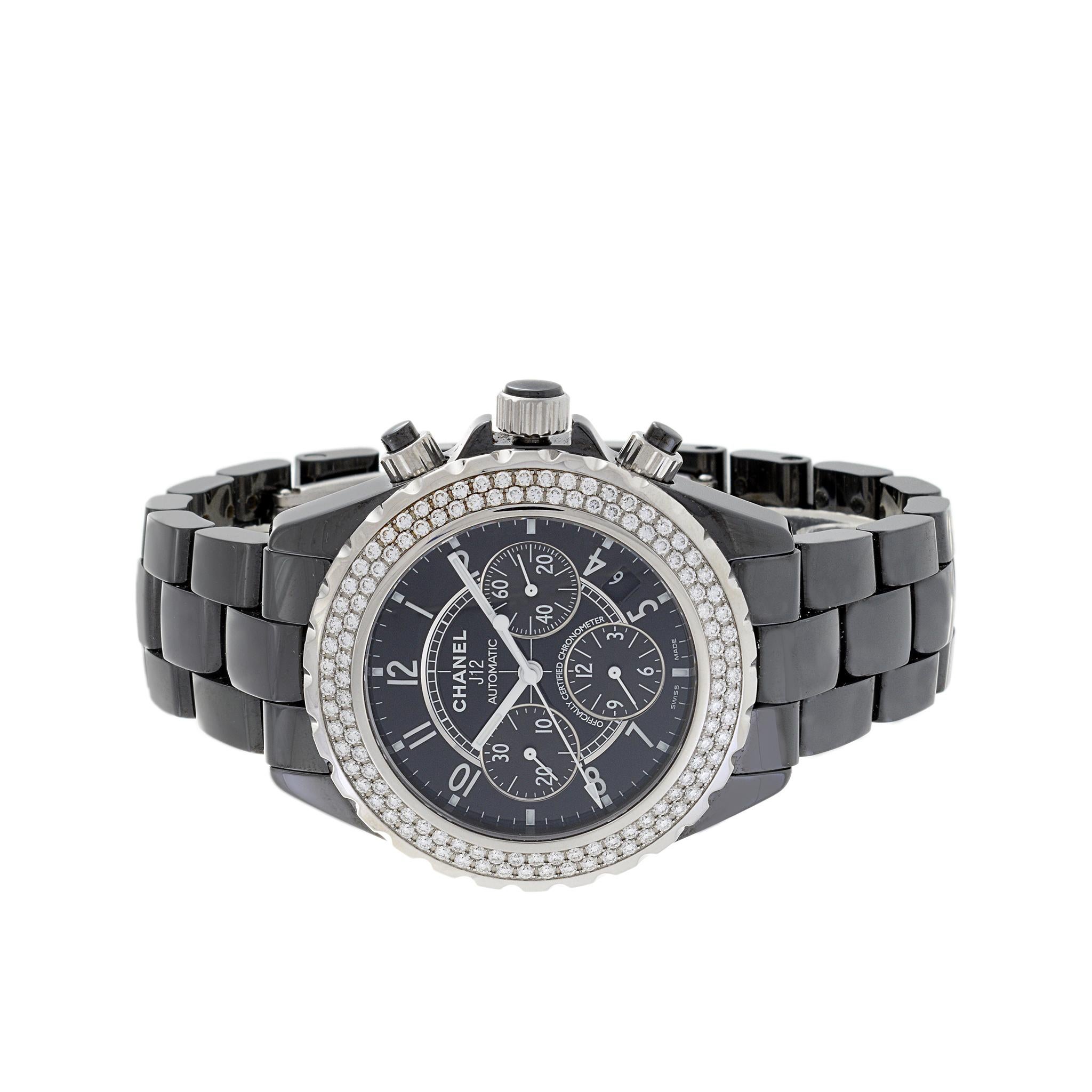 Round Cut Chanel J12 Chronograph Automatic Ceramic and Diamonds