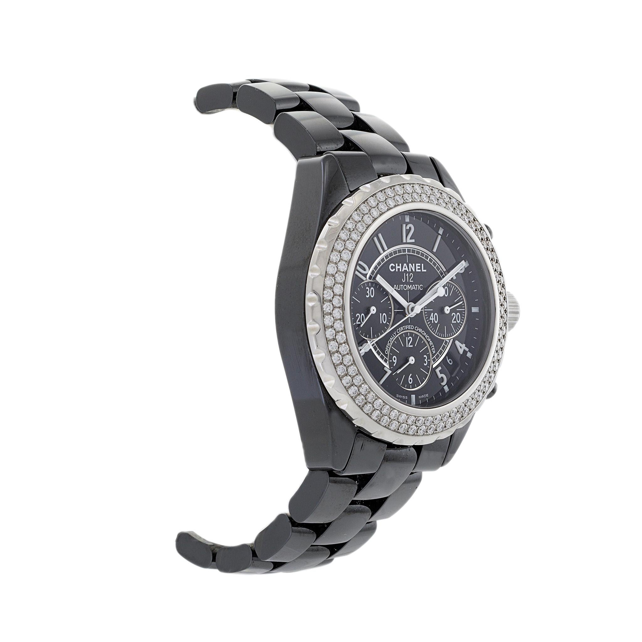 Chanel J12 Chronograph Automatic Ceramic and Diamonds In Excellent Condition In New York, NY