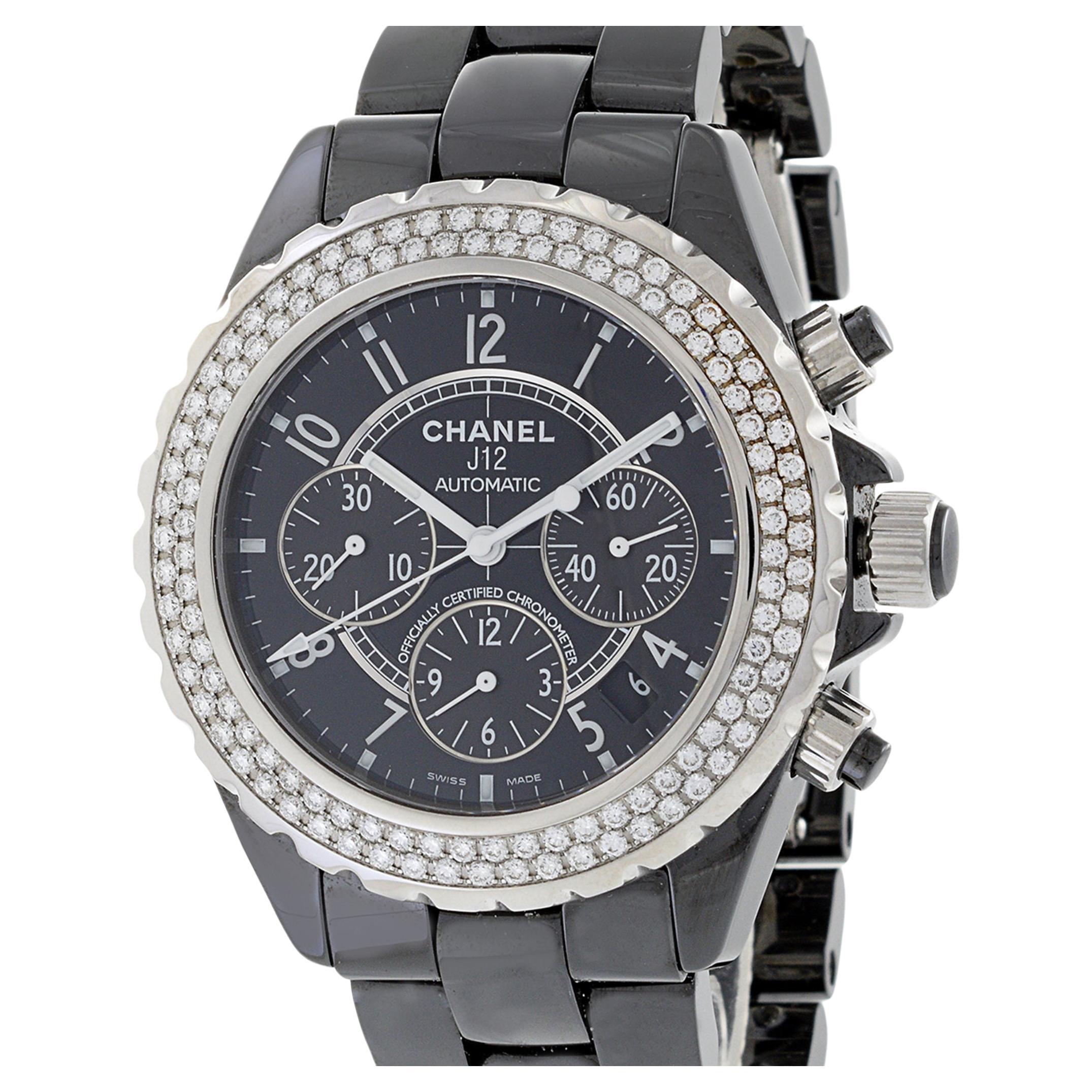 Chanel J12 Chronograph Automatic Ceramic and Diamonds For Sale