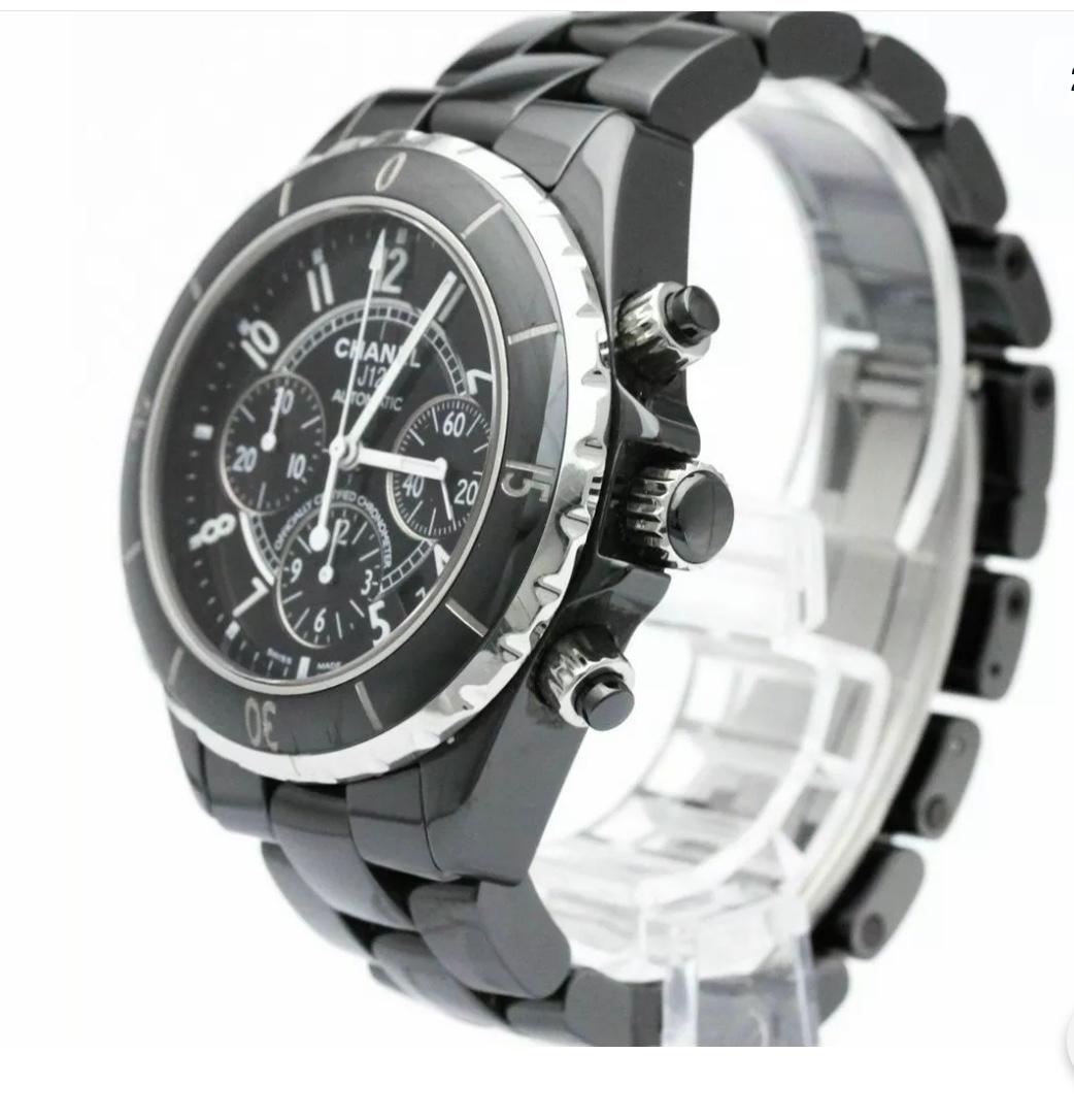 Chanel J12 Chronograph Chronometer Automatic Steel / Black Ceramic Face In Excellent Condition In New York, NY