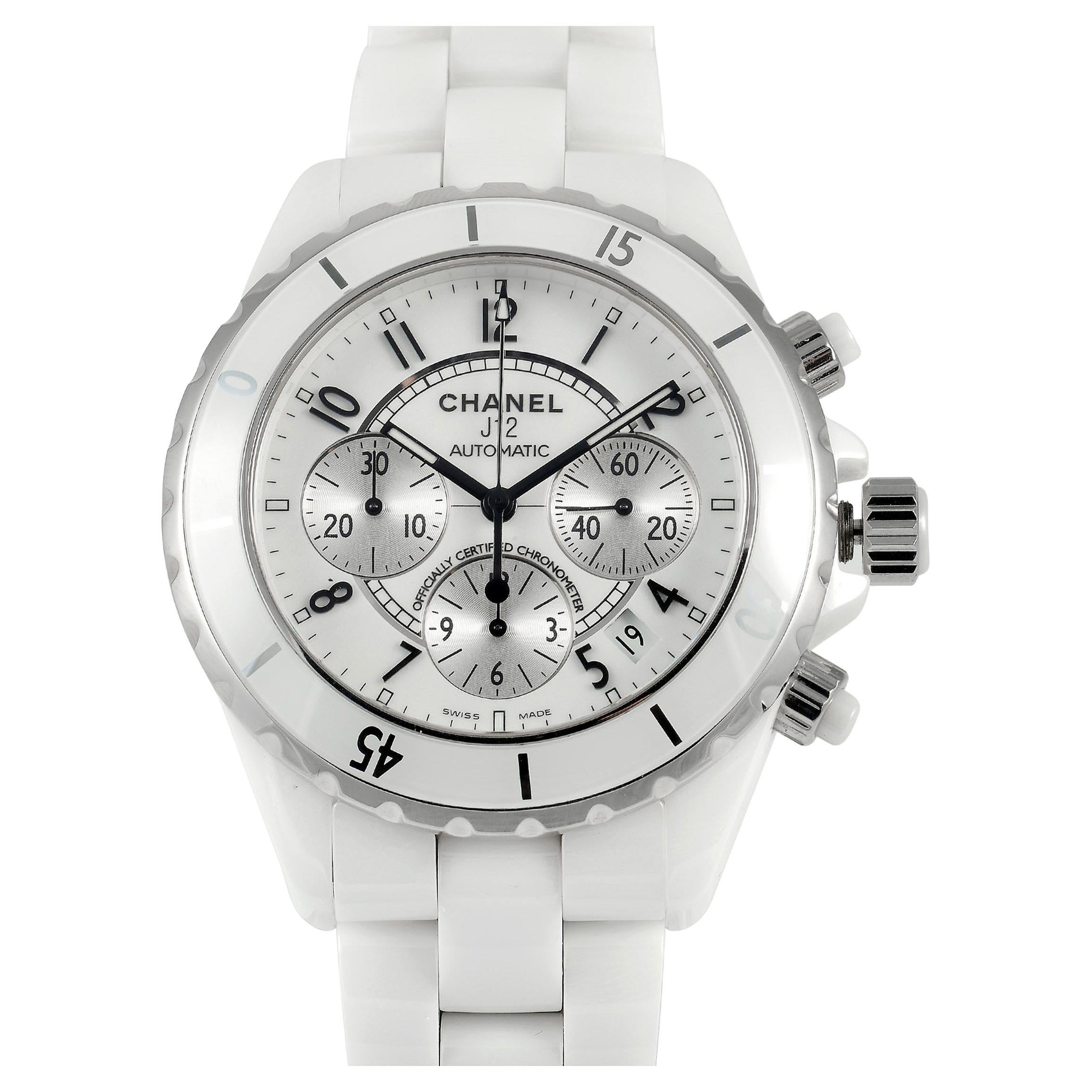 Chanel J12 Chronograph White Ceramic Watch H1007 For Sale at 1stDibs
