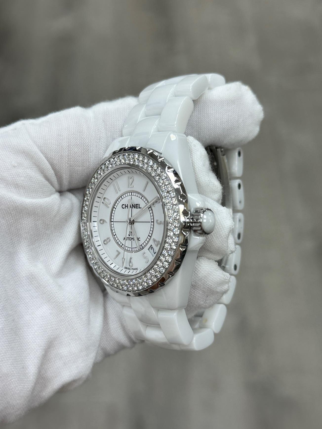 CHANEL J12 Date H0969 Diamond Bezel White Ceramic 38mm Box Papers For Sale 2