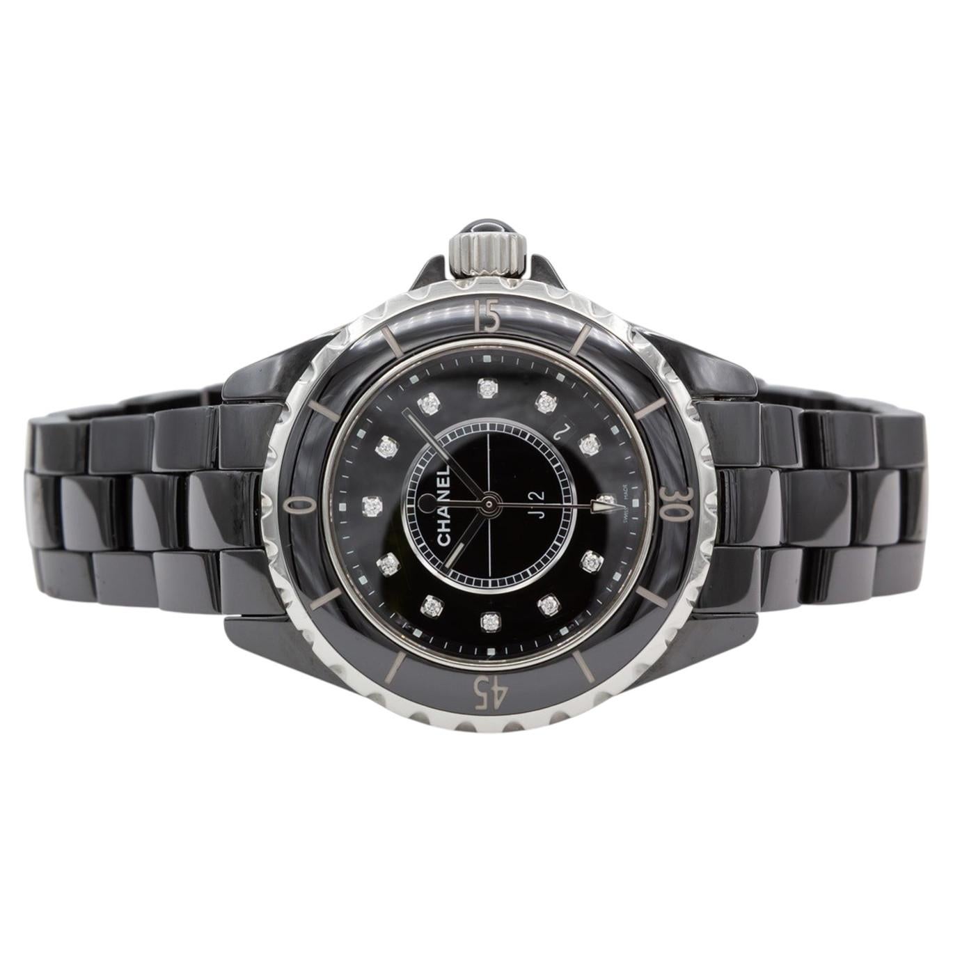 Chanel J12 Diamond Dial 33mm Black Ceramic Quartz Watch H1625