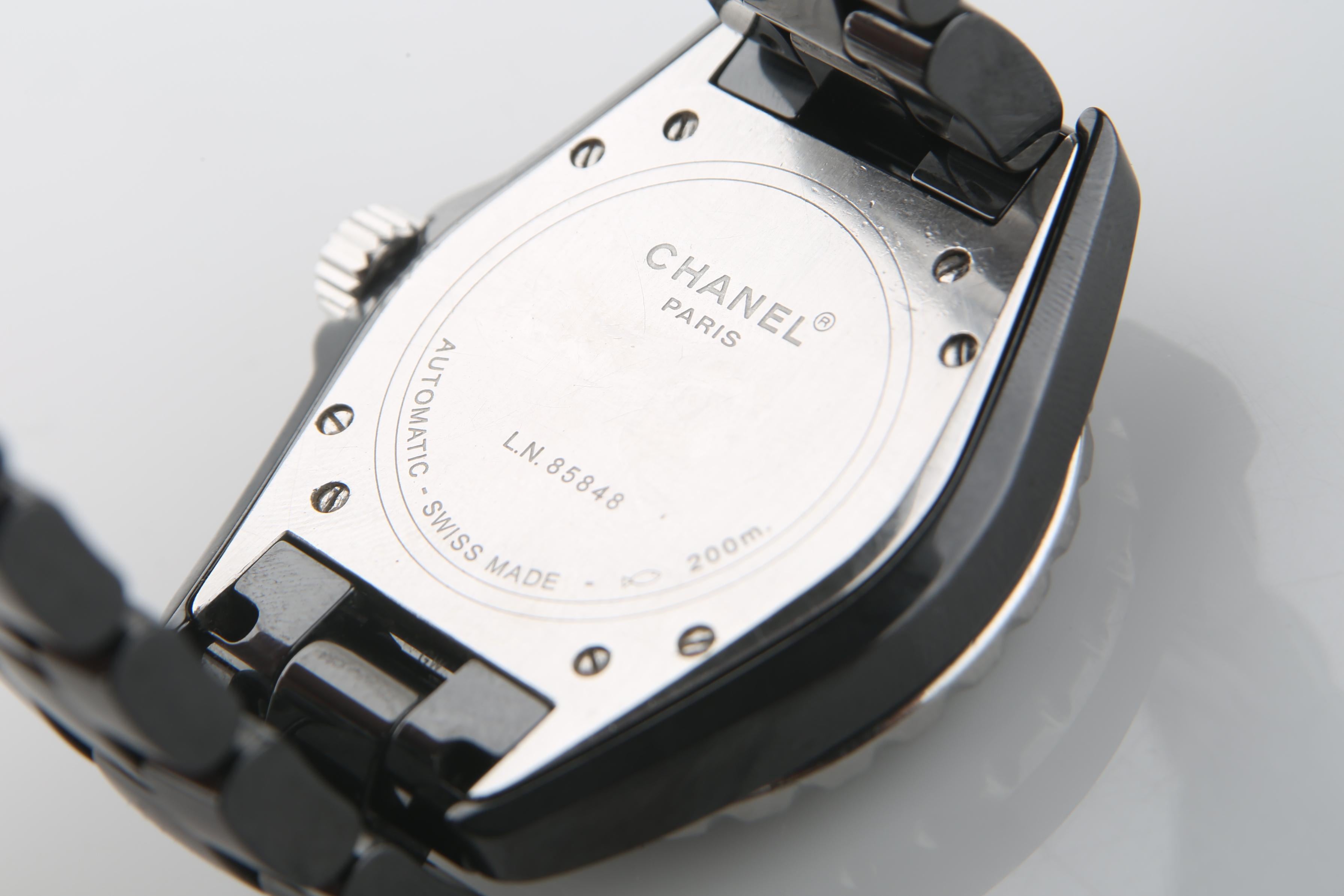 Montre-bracelet automatique Chanel J12 à cadran en acier, céramique noire et diamant H0685 Unisexe en vente