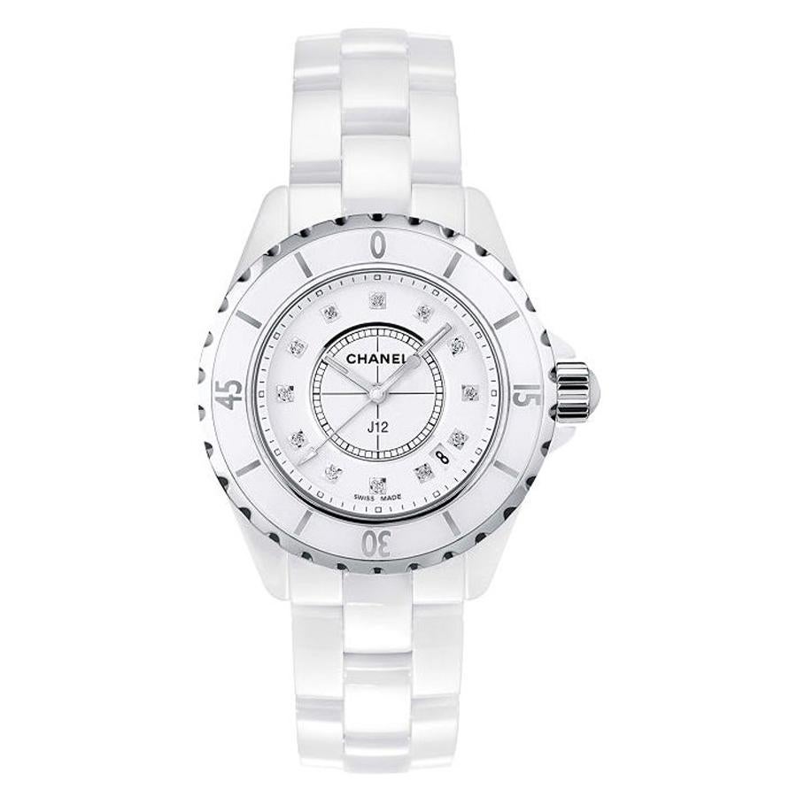 Chanel J12 White Ceramic Diamond Watch H0967 at 1stDibs