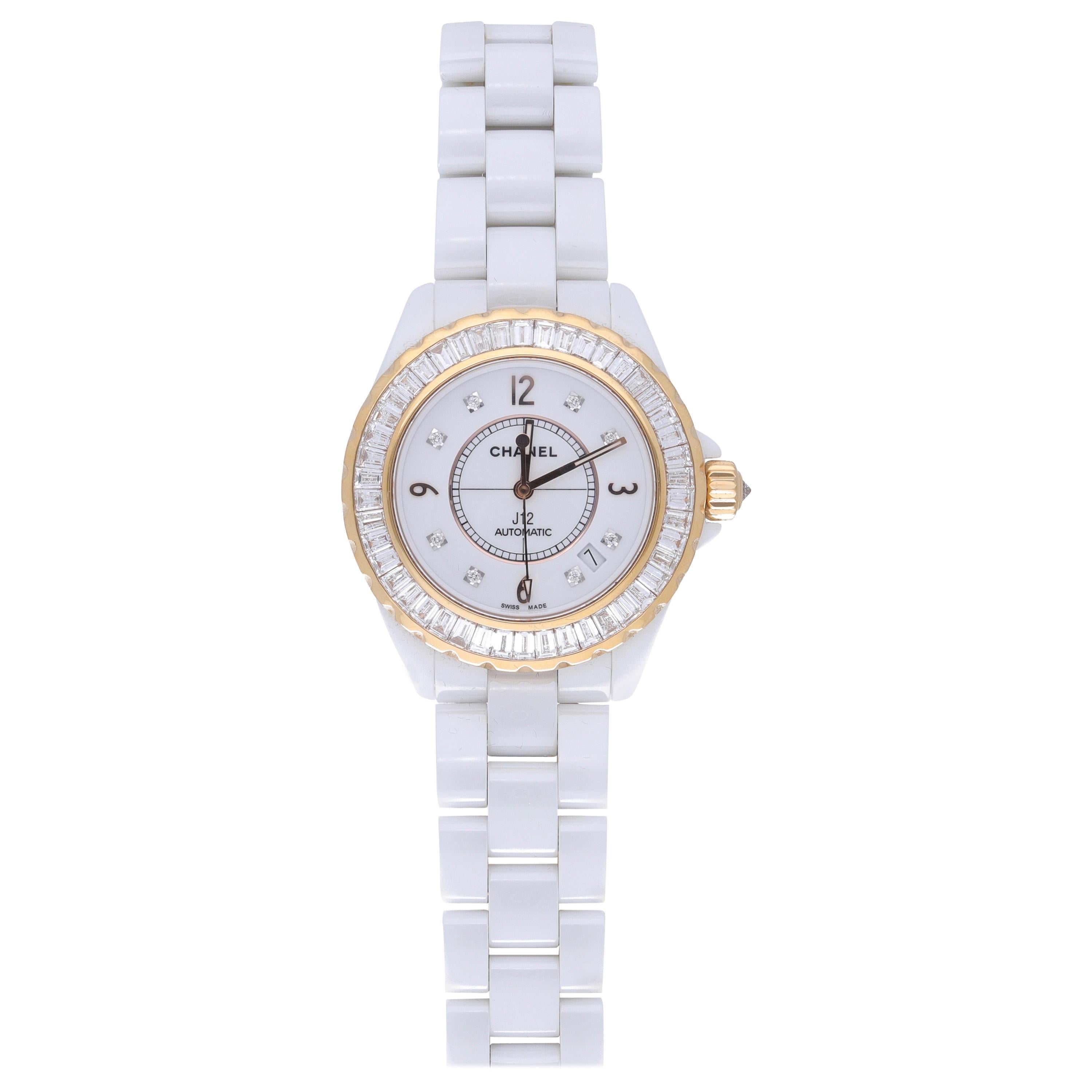 Chanel J12 Editions Exclusives 18 Karat Yellow Gold and White Ceramic  Wristwatch at 1stDibs