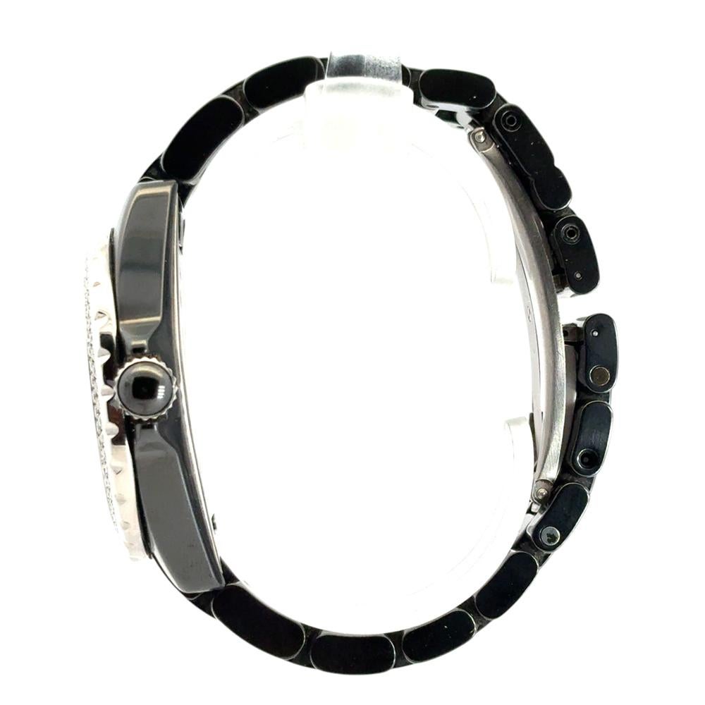 Chanel J12 H0950 Ceramic Watch with 2 Row Diamond Bezel and Black Dial For Sale 5