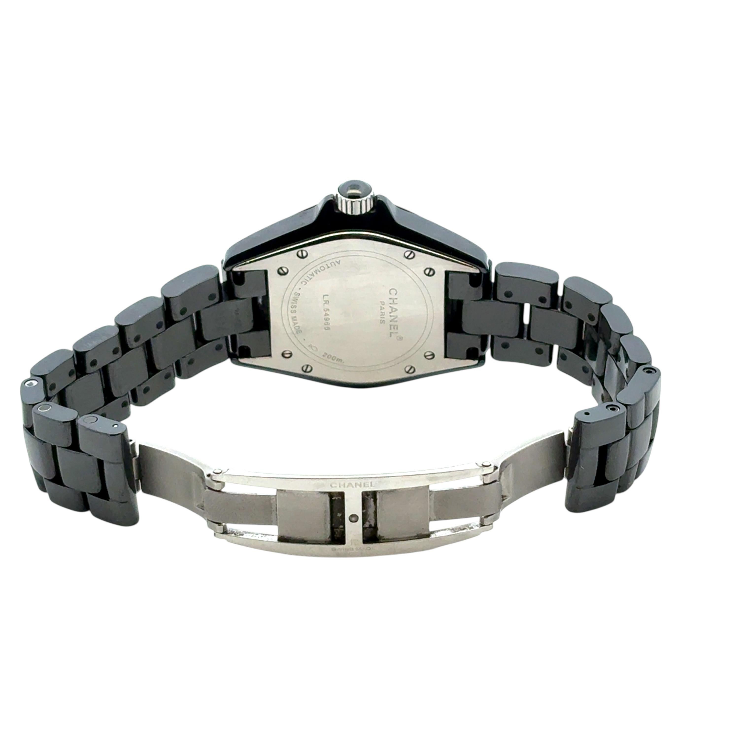 Montre Chanel J12 H0950 en céramique avec lunette à 2 rangs de diamants et cadran noir en vente 2