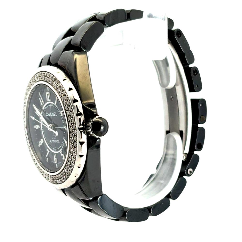 Chanel J12 H0950 Ceramic Watch with 2 Row Diamond Bezel and Black Dial For Sale 6