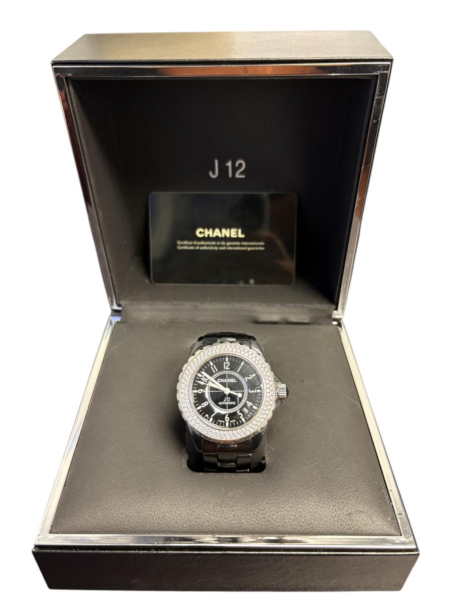 Chanel J12 H0950 Ceramic Watch with 2 Row Diamond Bezel and Black Dial For Sale 13