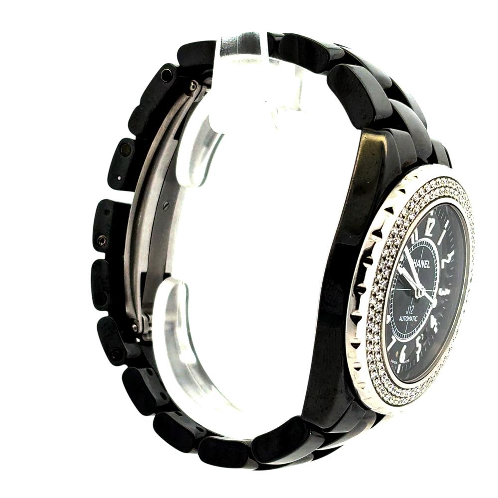 Chanel J12 H0950 Ceramic Watch with 2 Row Diamond Bezel and Black Dial For Sale 1