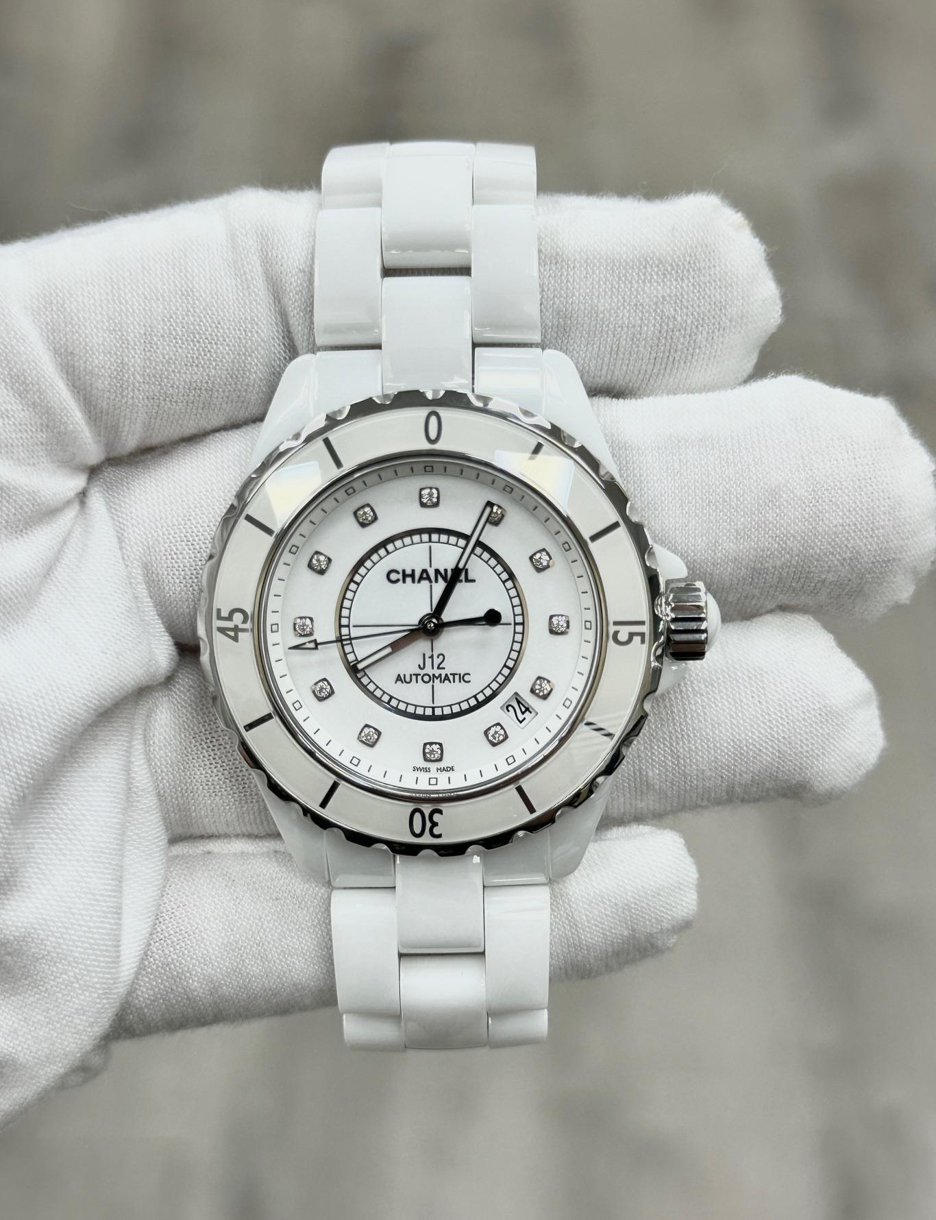 CHANEL J12 H1629 38mm White Ceramic White Diamond Dial For Sale 2
