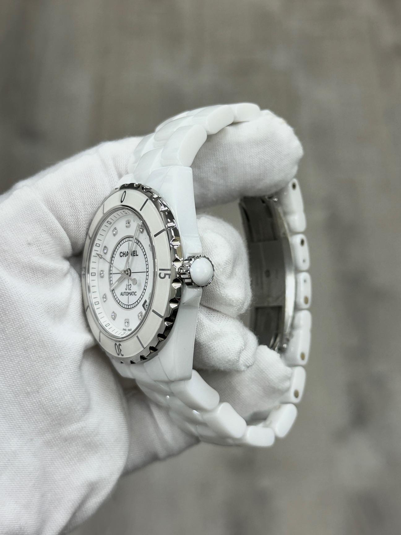 CHANEL J12 H1629 38mm White Ceramic White Diamond Dial For Sale 3