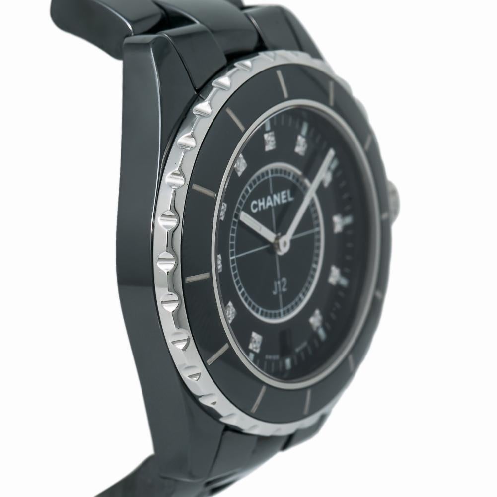 Chanel J12 H2124 Unisex Quartz Ceramic Watch Black Diamonds Dial 38mm
