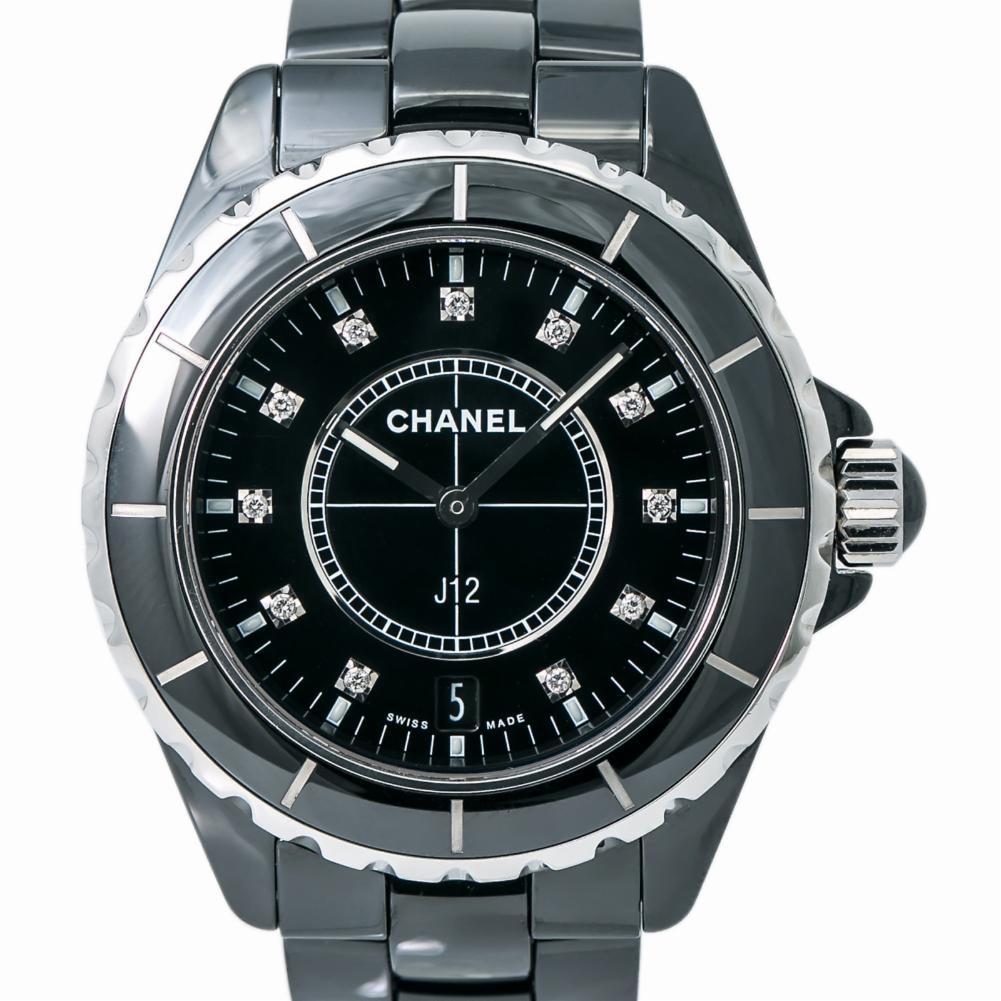Modern Chanel J12 H2124 Unisex Quartz Ceramic Watch Black Diamonds Dial For Sale
