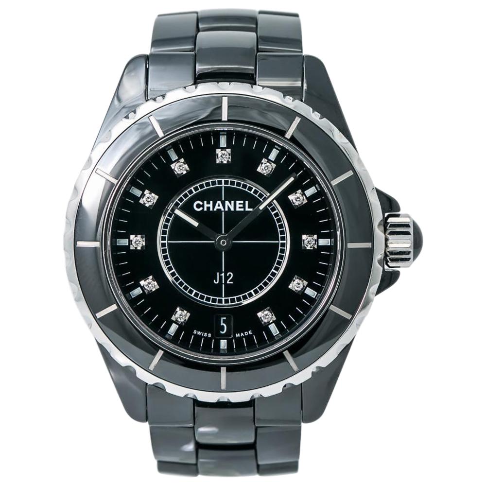 Chanel J12 H2124 Unisex Quartz Ceramic Watch Black Diamonds Dial For Sale
