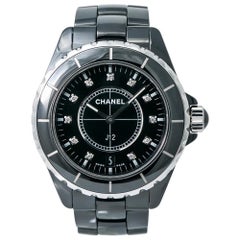 Montre unisexe Chanel J12 H2124 en céramique et quartz avec cadran en diamants noirs