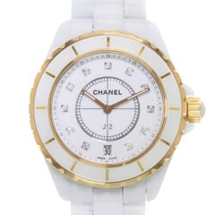 Chanel J12 H2180 18 Karat Rose Gold White Ceramic Diamond Quartz Unisex Watch