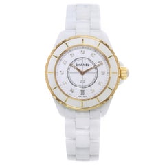 Chanel J12 H2180 18 Karat Rose Gold White Ceramic Diamond Quartz Unisex Watch
