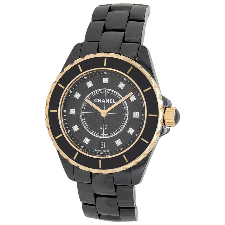 Chanel J12 Black Ceramic 38mm Unisex Automatic Diamond watch H0950