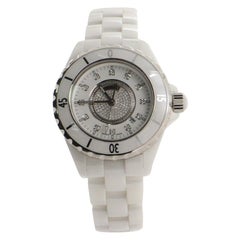 Chanel J12 Pave Quartz Watch Ceramic and Stainless Steel with Diamond Indicators