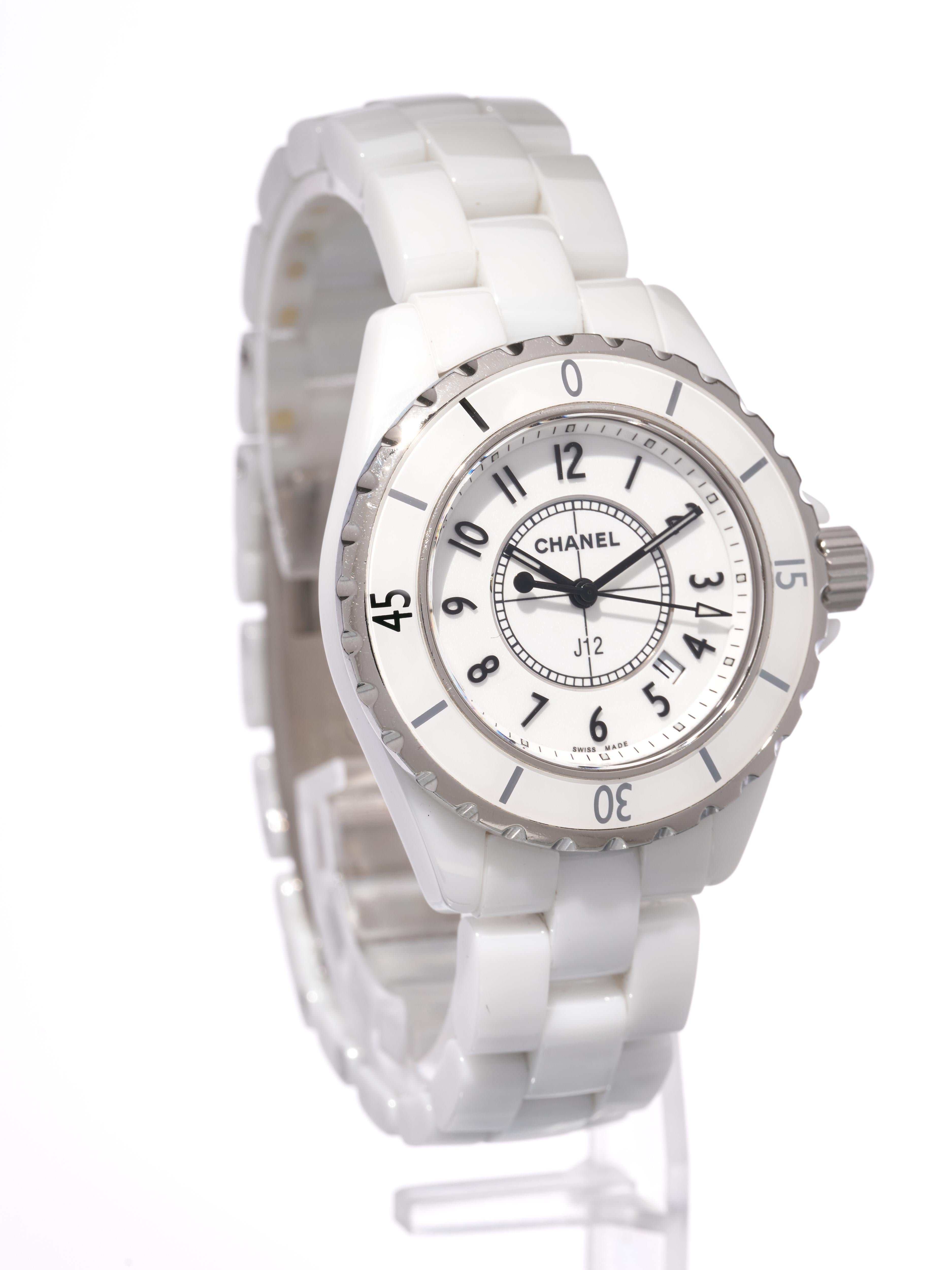 Art Deco Chanel J12 White Ceramic 33mm Quartz Ladies Watch Boxed H0968