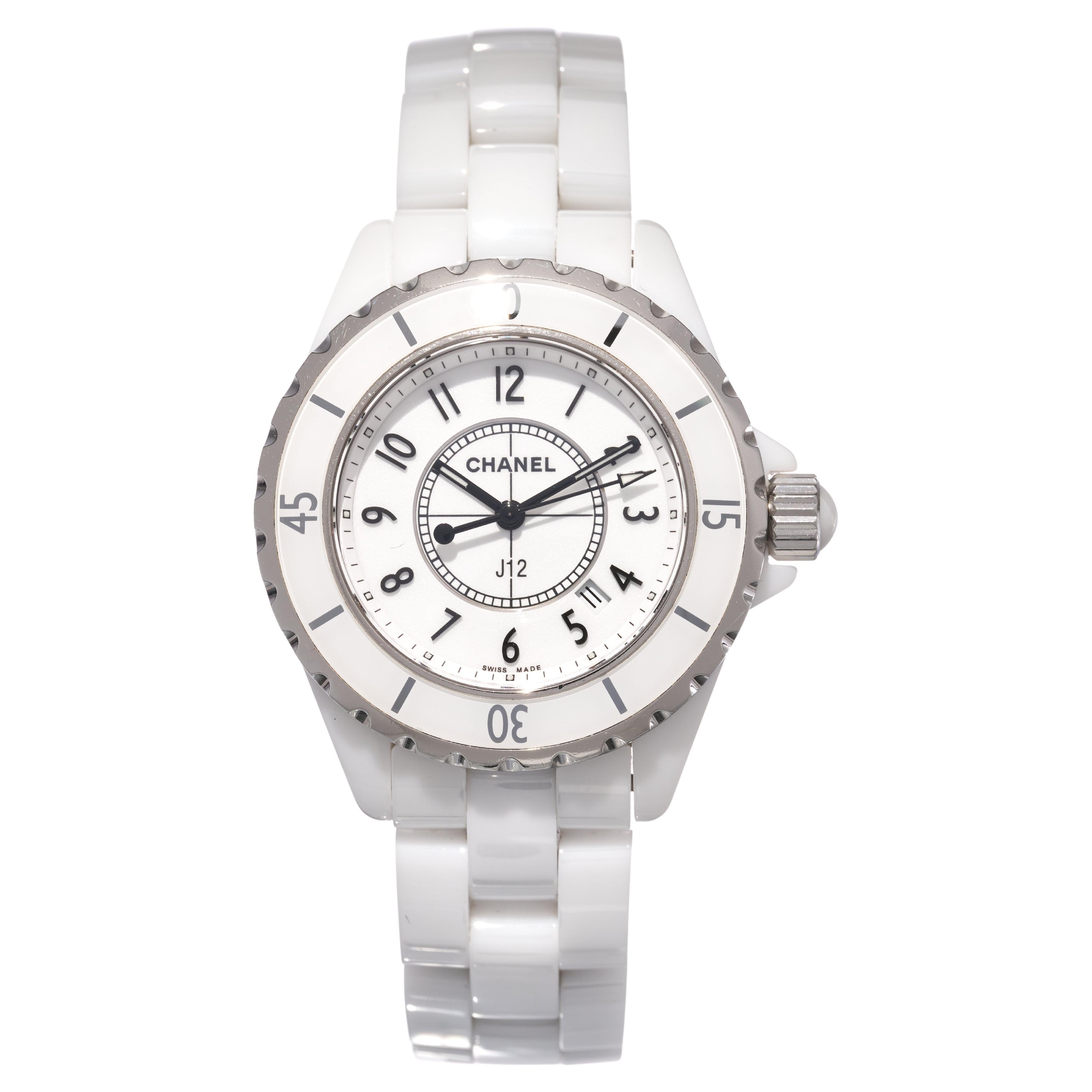 Chanel J12 White Ceramic 33mm Quartz Ladies Watch Boxed H0968
