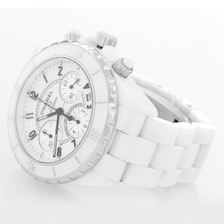 Chanel J12 Diamond Chronograph White Ceramic H1007 For Sale at 1stDibs