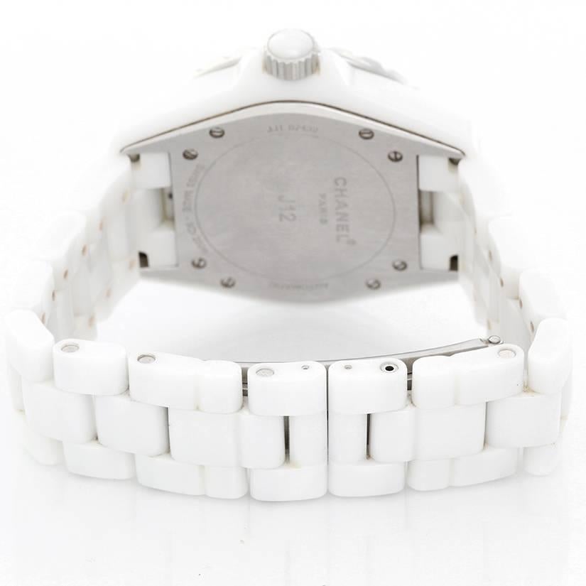 Women's Chanel White Ceramic Diamond J12 Automatic Wristwatch Ref H0969
