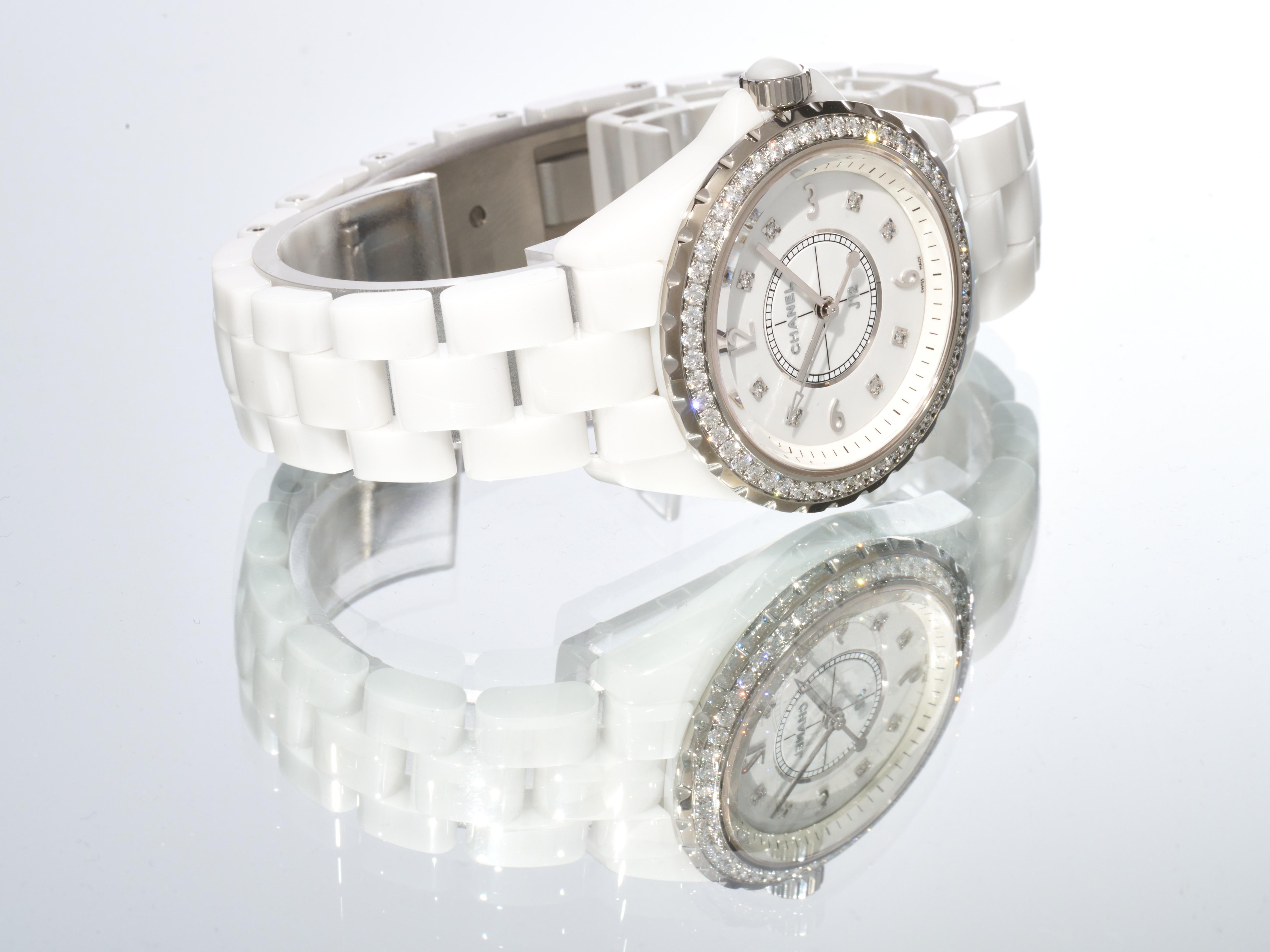Chanel J12 White Ceramic Diamond Bezel 33mm H3110 Quartz Box Papers For Sale 5