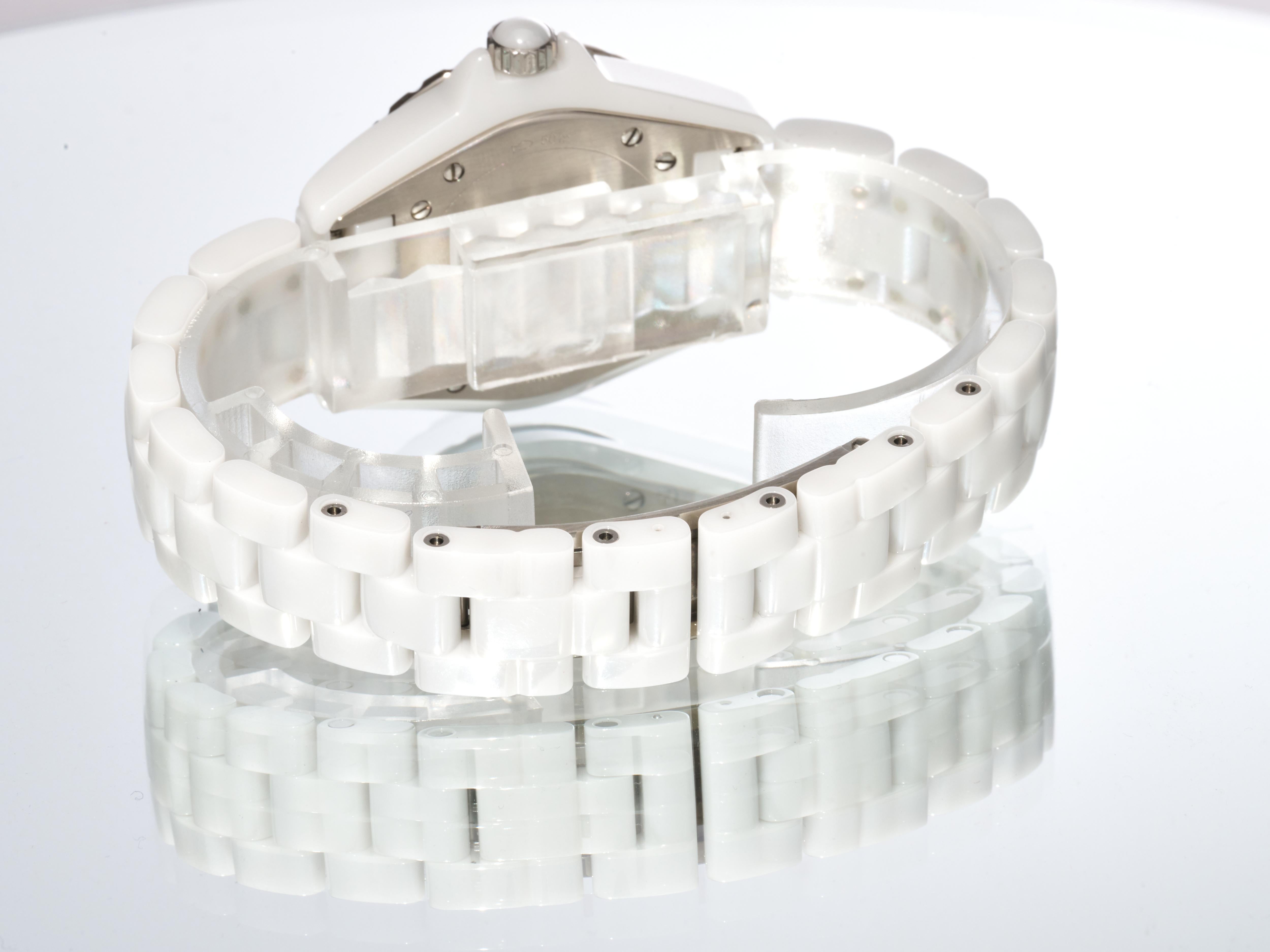 Chanel J12 White Ceramic Diamond Bezel 33mm H3110 Quartz Box Papers For Sale 9