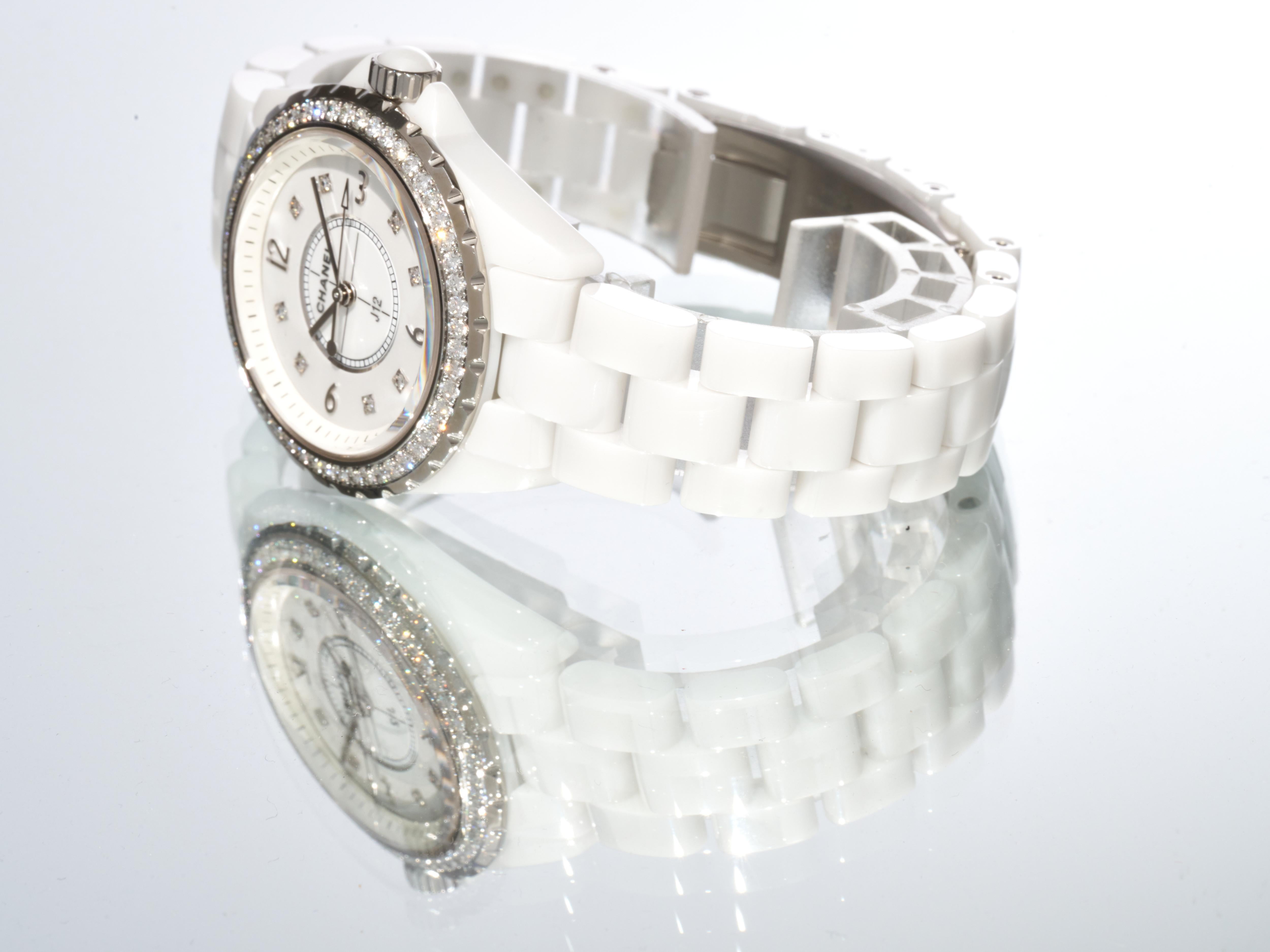 Chanel J12 White Ceramic Diamond Bezel 33mm H3110 Quartz Box Papers For Sale 12
