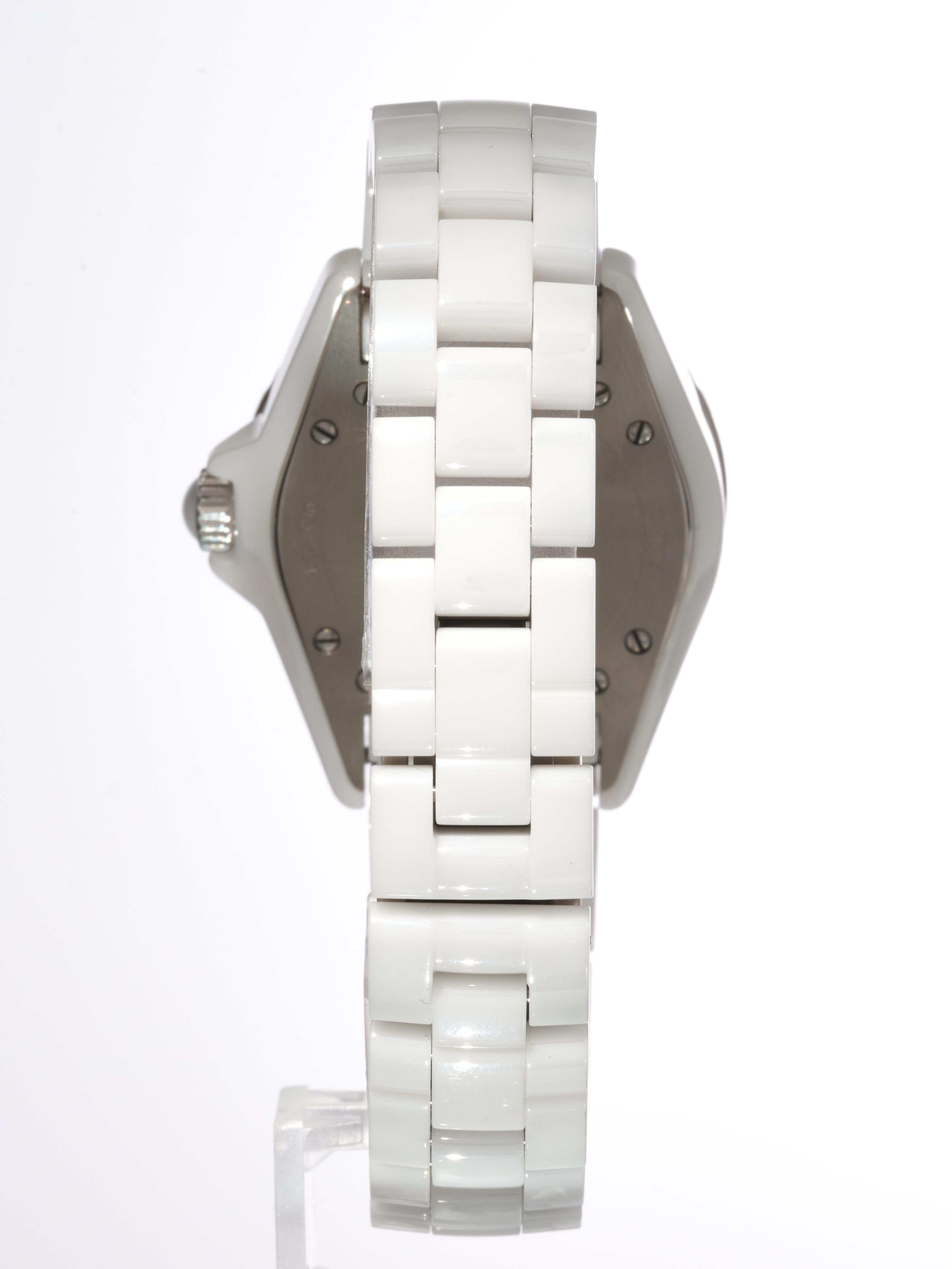 Chanel J12 White Ceramic Diamond Bezel 33mm H3110 Quartz Box Papers In Good Condition For Sale In London, GB