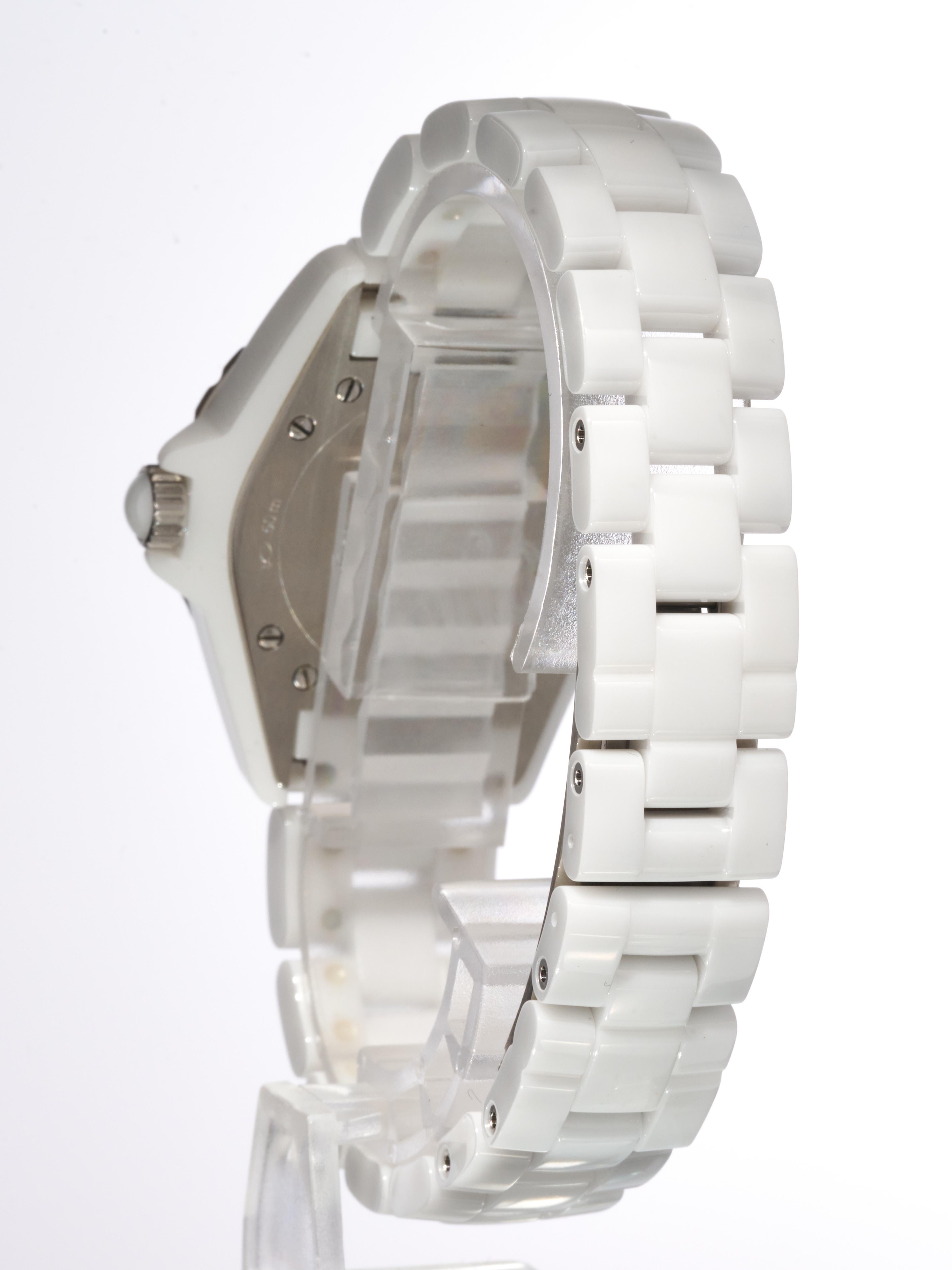 Women's Chanel J12 White Ceramic Diamond Bezel 33mm H3110 Quartz Box Papers For Sale