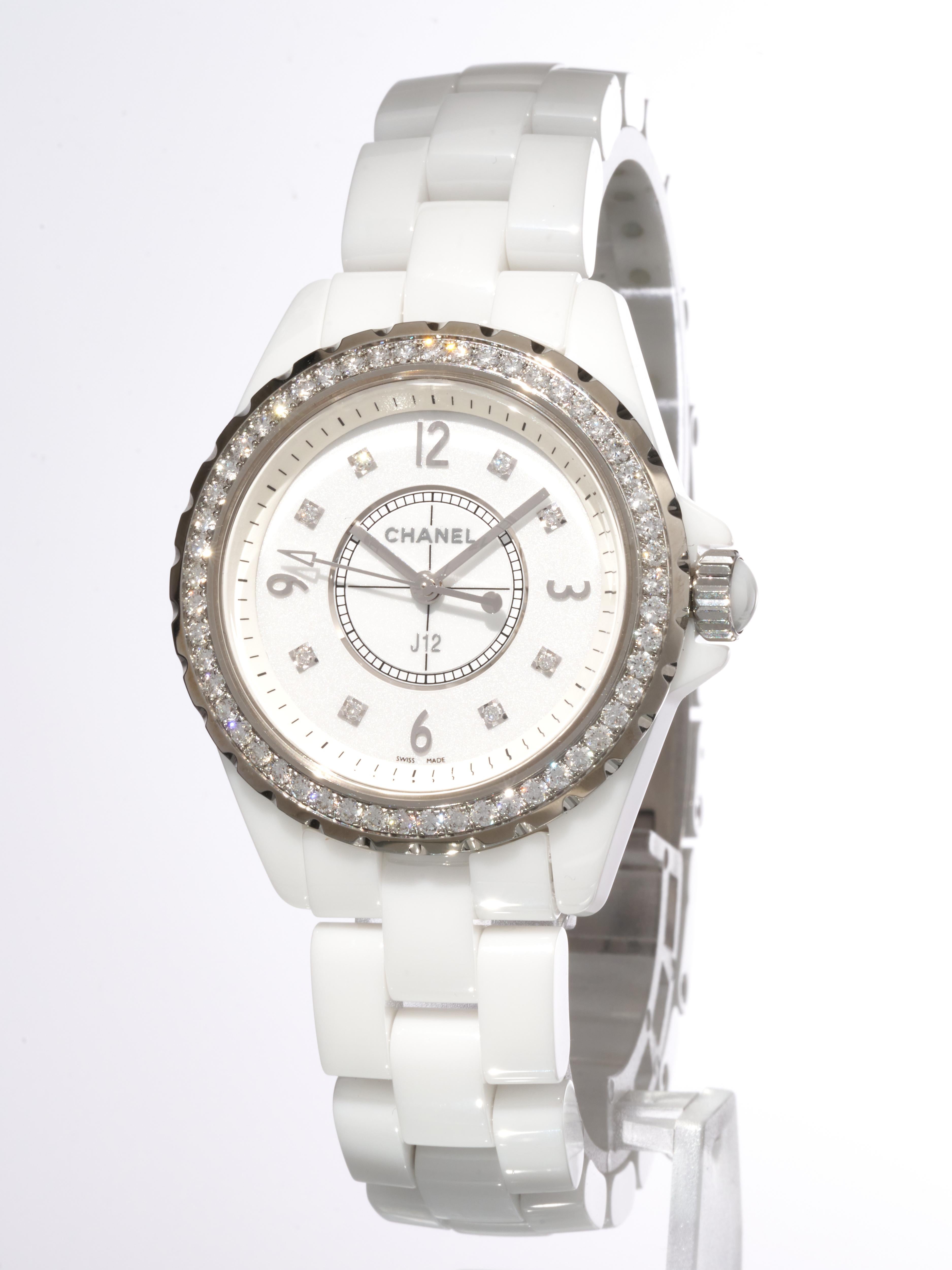 Chanel J12 White Ceramic Diamond Bezel 33mm H3110 Quartz Box Papers For Sale 2
