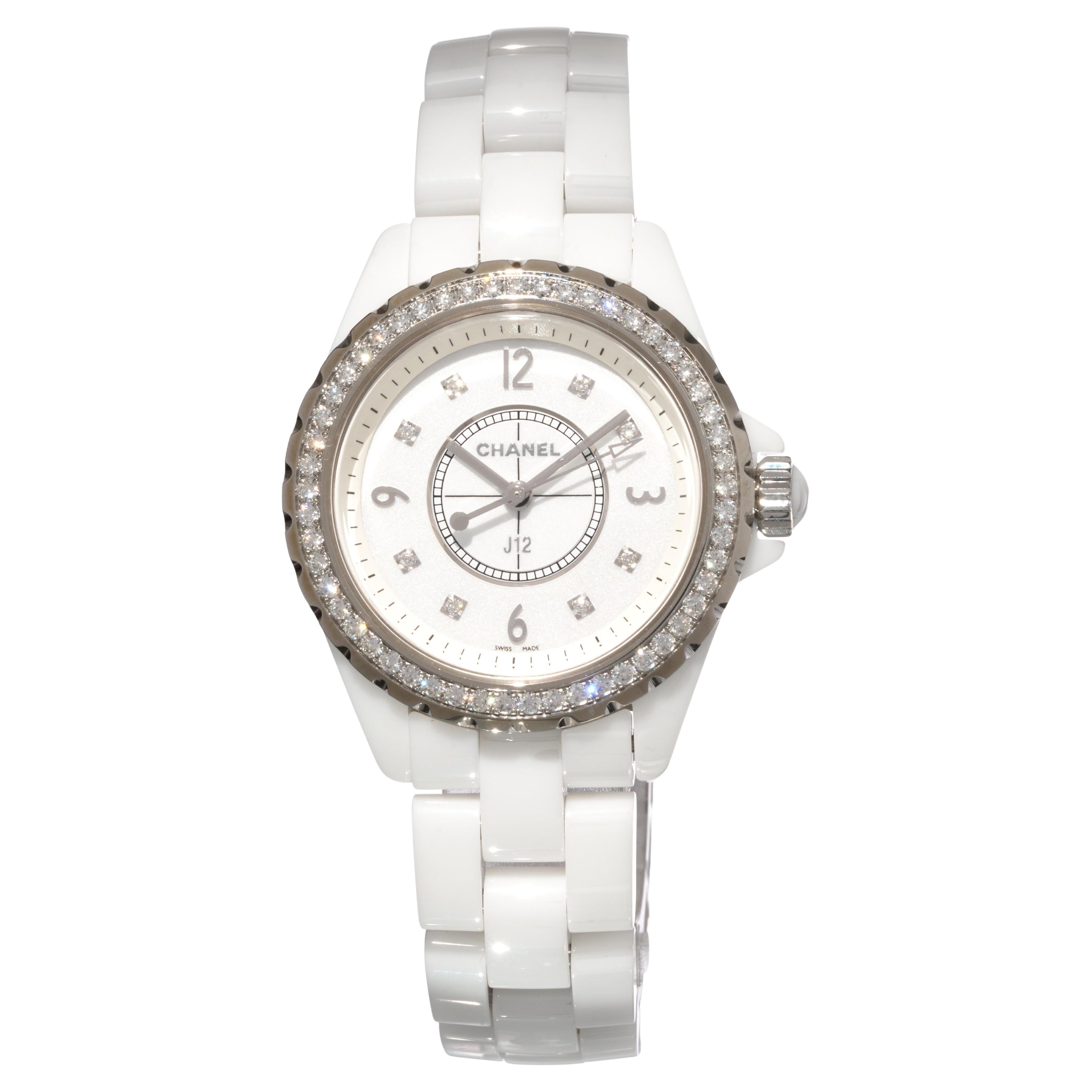 Chanel J12 White Ceramic Diamond Bezel 33mm H3110 Quartz Box Papers For Sale