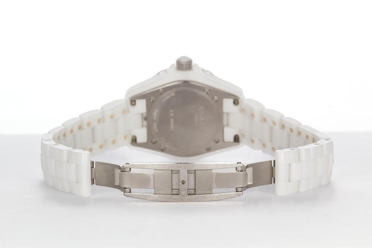 Round Cut Chanel J12 White Ceramic Diamond Bezel Ladies Quartz Watch H0967 BNP