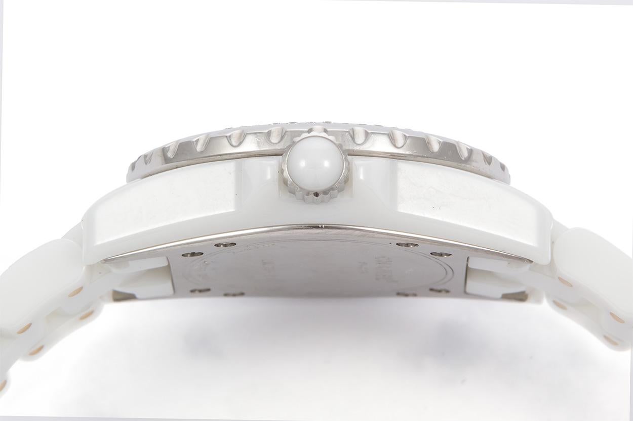Women's Chanel J12 White Ceramic Diamond Bezel Ladies Quartz Watch H0967 BNP