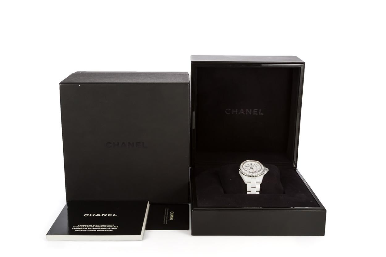 Chanel J12 White Ceramic Diamond Bezel Ladies Quartz Watch H0967 BNP 1