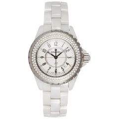 Chanel J12 Weiß Keramik Diamant Lünette Damen Quarzuhr H0967 BNP