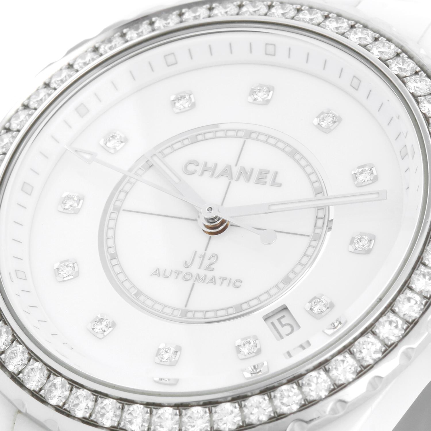 Women's Chanel J12 White Ceramic Diamond Bezel Ladies Watch H7189